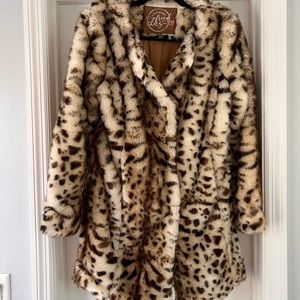 Long animal print fur coat